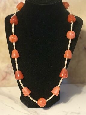 Monet Coral-Tone Glass Bead Rope Necklace